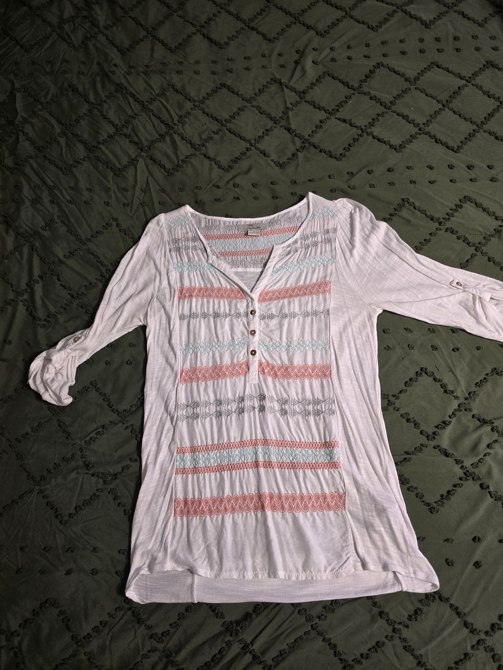 Light Pink Women's Embroidered Henley Tunic Top